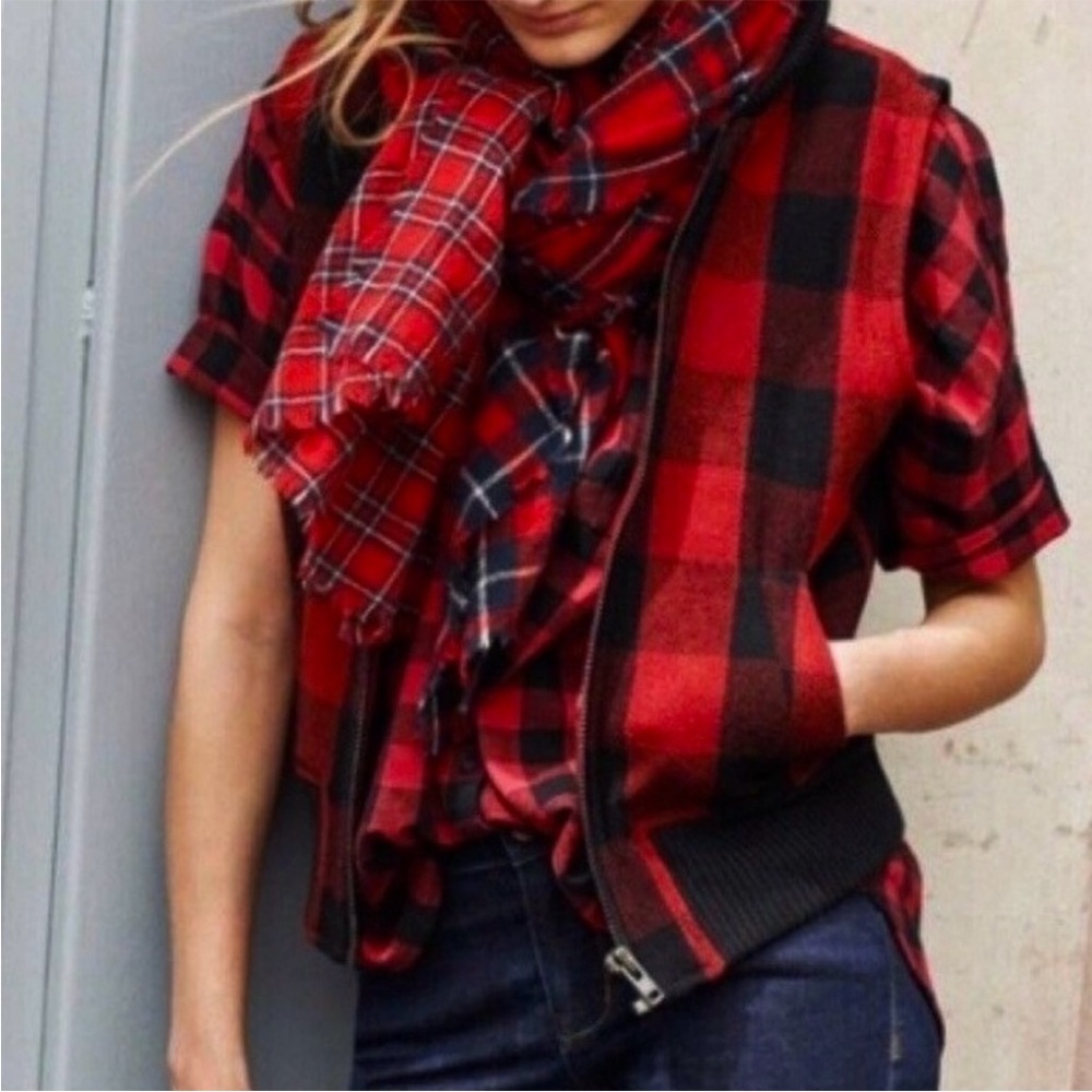 EUC Madewell Buffalo Plaid Sherpa Lined Zip Front Vest Size XS